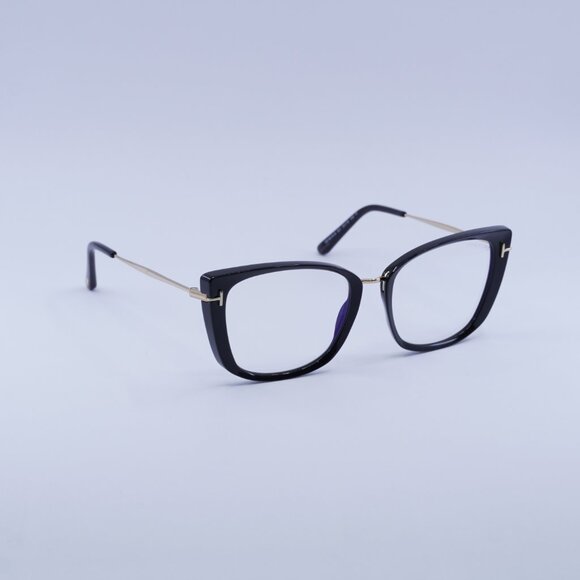 Tom Ford FT5816-B 001 Eyeglasses Shiny Black/Gold 53mm Cat Eye Frame - Picture 4 of 10